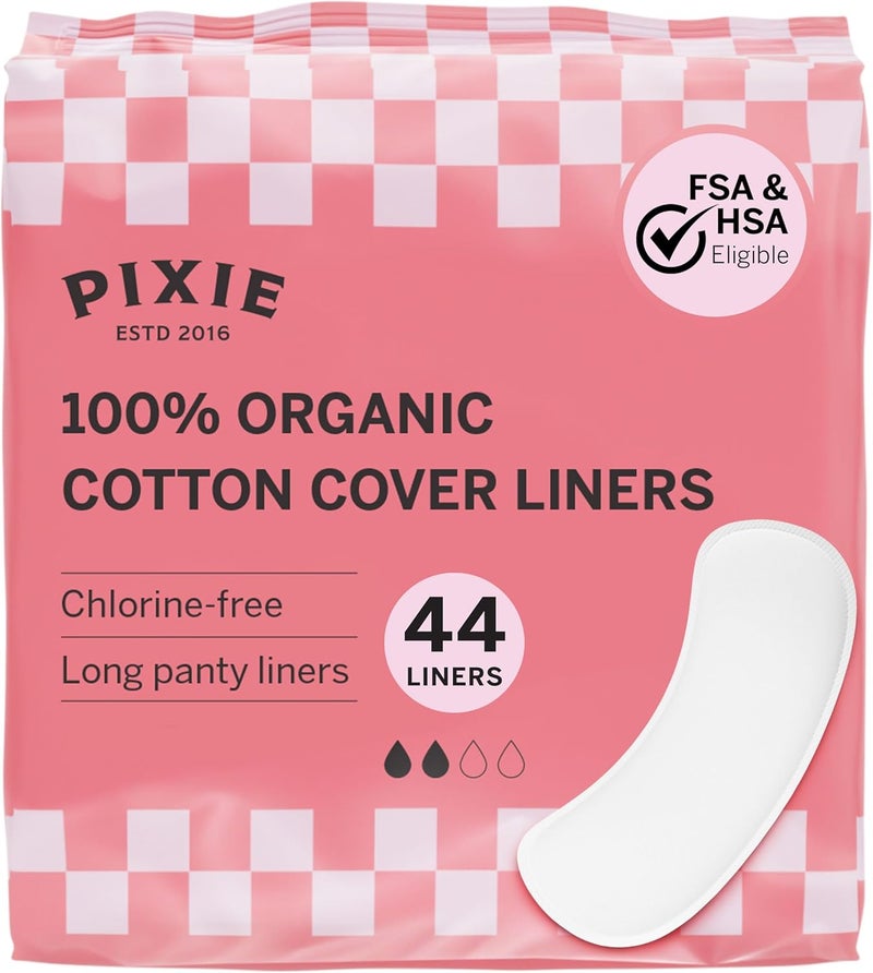 Pixie Cup Pixie Organic Cotton Panty Liners for Women - Long Wrapped Pantiliners - Light Absorbency & Ultra-Thin - Leak-Proof, Hypoallergenic & Unscented for Feminine Care - Compostable - 44 Count - Image 1
